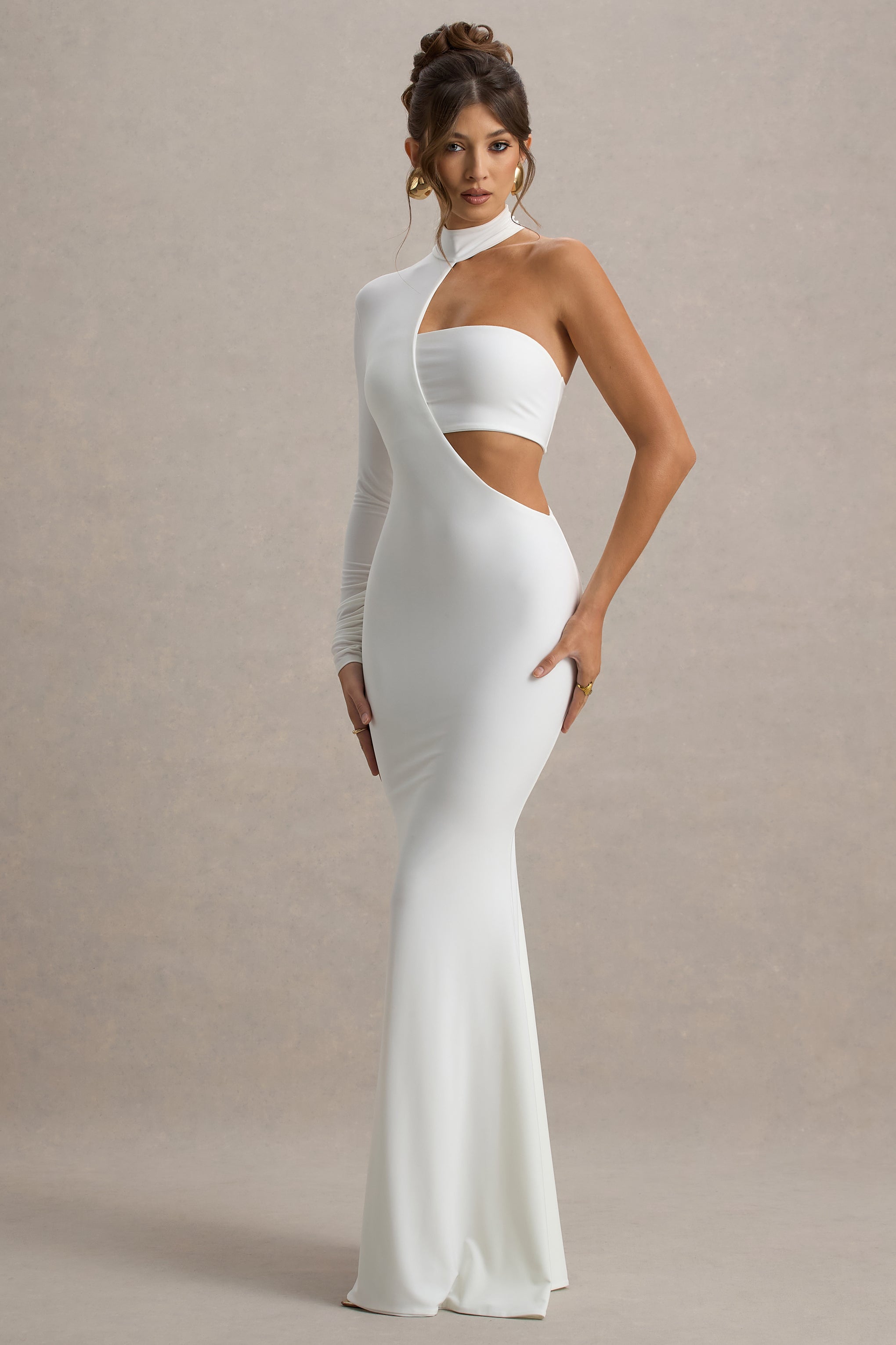 Socialite | White One-Sleeve Cut-Out Maxi Dress