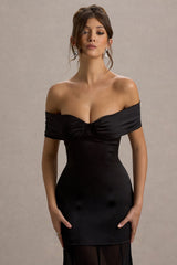 Anders | Black Satin Bardot Maxi Dress With Sheer Skirt