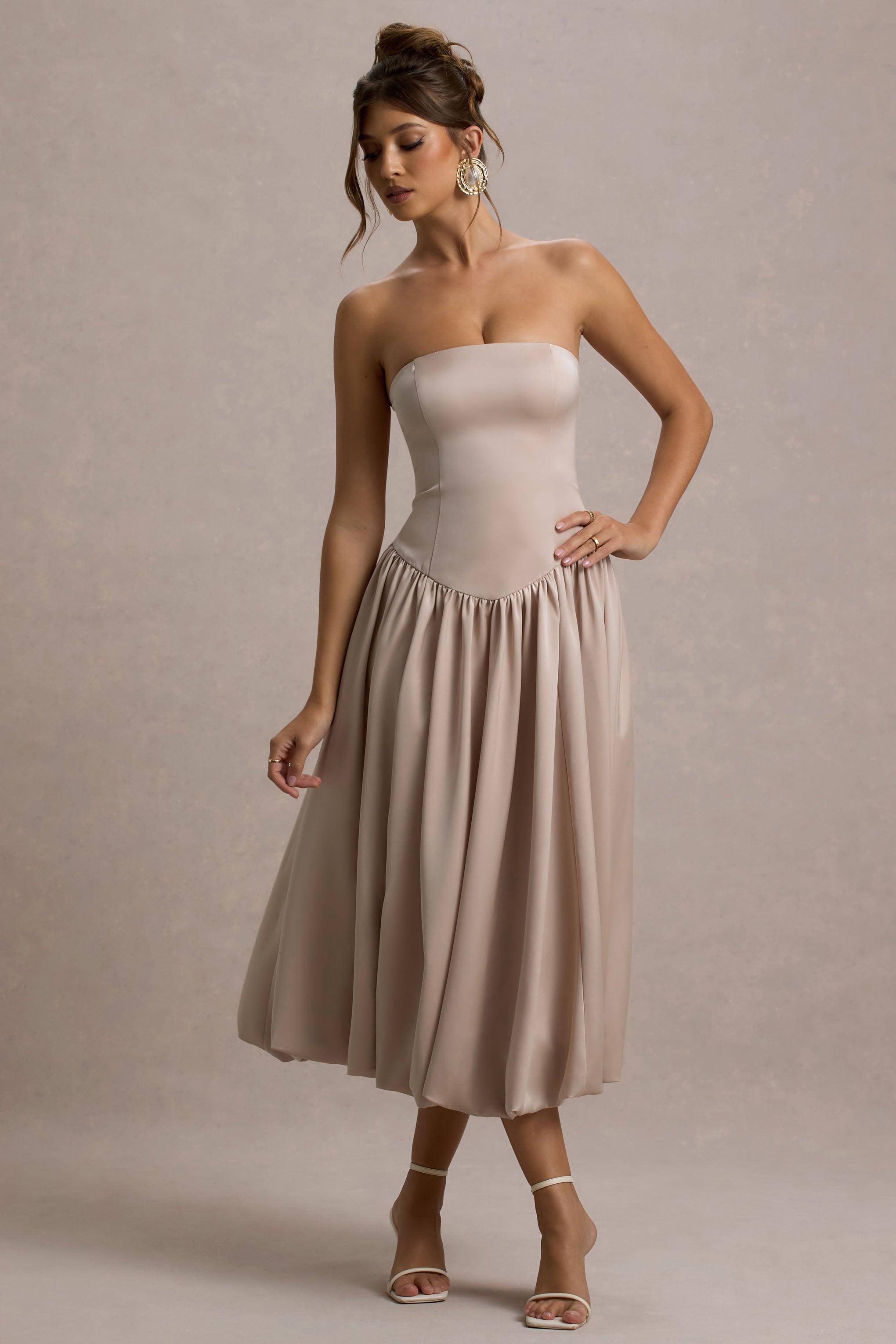 Keyton | Champagne Satin Bandeau Midi Dress