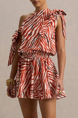Bathe | Zebra Print Satin Asymmetric Playsuit