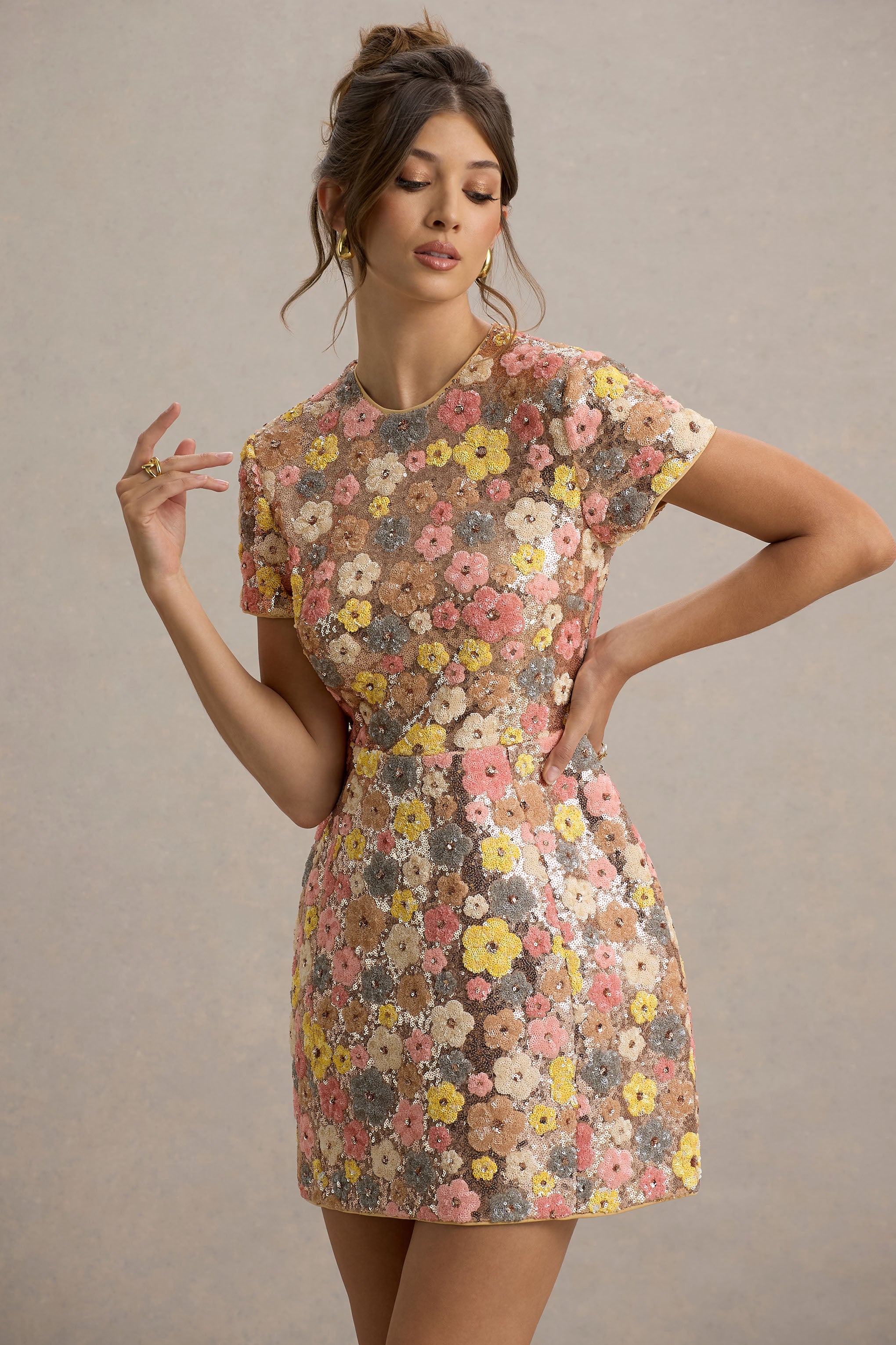 Eira | Pastel Floral Print Sequin Mini Dress
