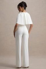 Leanna | White Straight-Leg Jumpsuit With Cape